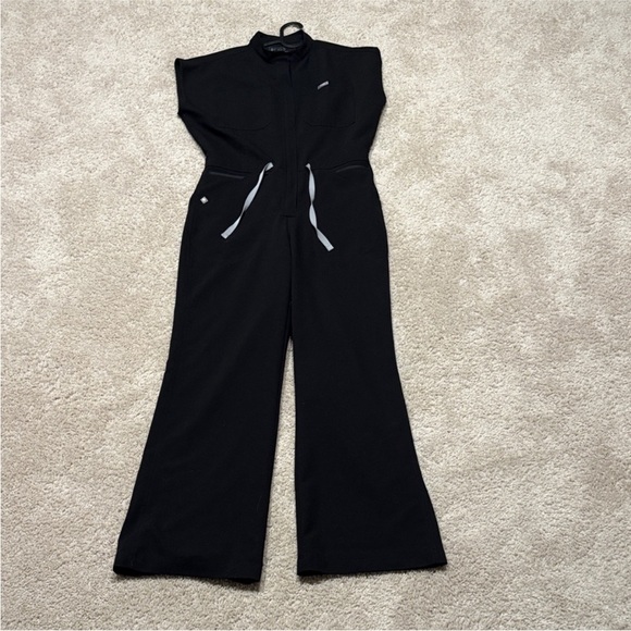 Figs Pants - Figs Black Scrub Jumpsuit with Gray Accents